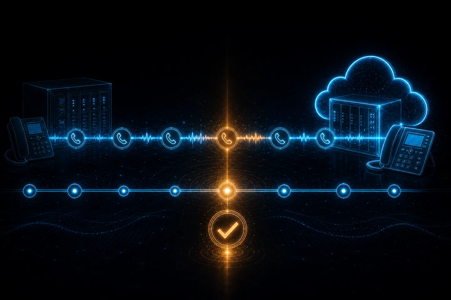 Business phone numbers migrating along a timeline from on-premises to a cloud VoIP system